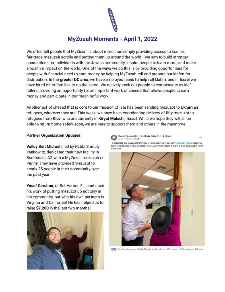 thumbnail of MyZuzah Moments – April 1, 2022